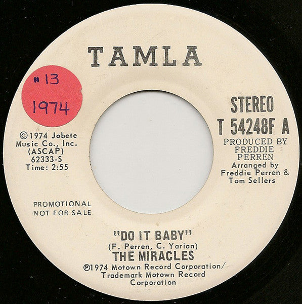 The Miracles : Do It Baby (7", Single, Promo)