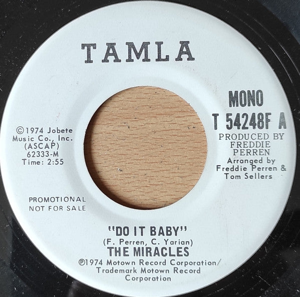 The Miracles : Do It Baby (7", Single, Promo)