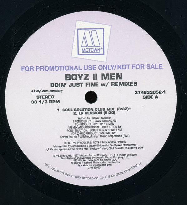 Boyz II Men : Doin' Just Fine (12", Promo)