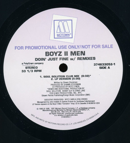 Boyz II Men : Doin' Just Fine (12", Promo)
