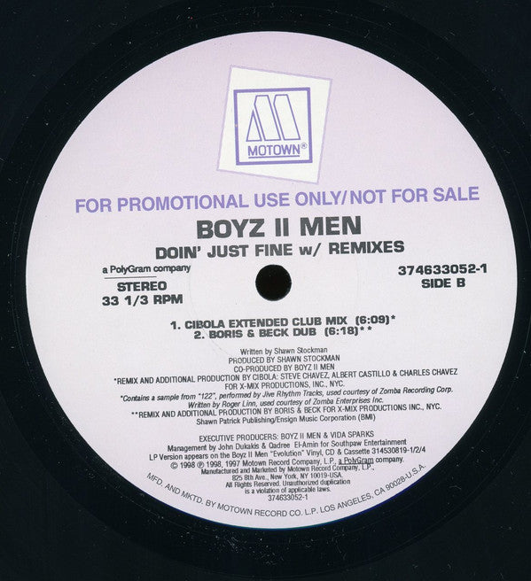 Boyz II Men : Doin' Just Fine (12", Promo)