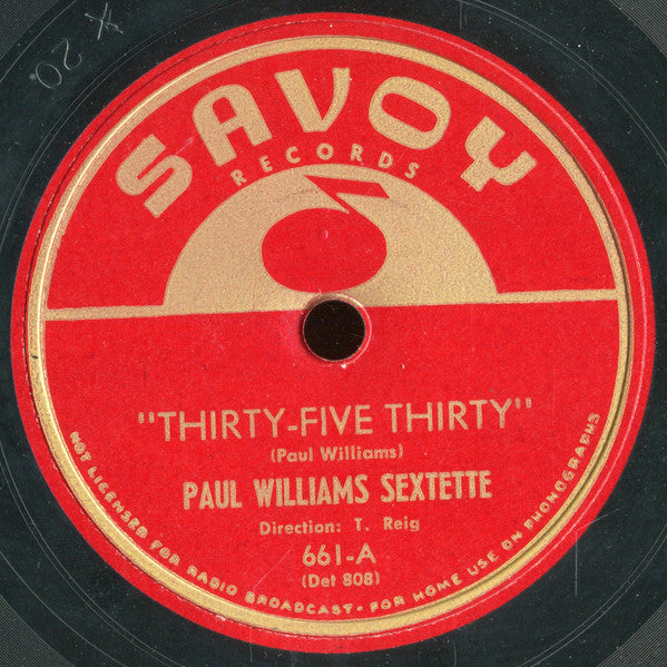 Paul Williams Sextette : Thirty-Five Thirty / Come With Me Baby (Shellac, 10")