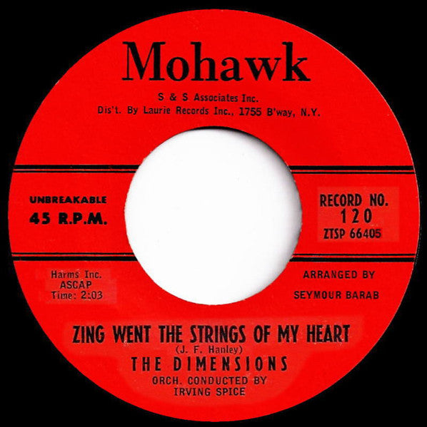 The Demensions : Zing Went The Strings Of My Heart  (7", Single, Styrene, Red)