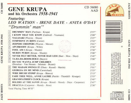 Gene Krupa And His Orchestra Featuring Leo Watson, Irene Daye, Anita O'Day : 1938 - 1941 "Drummin' Man" (CD, Comp)