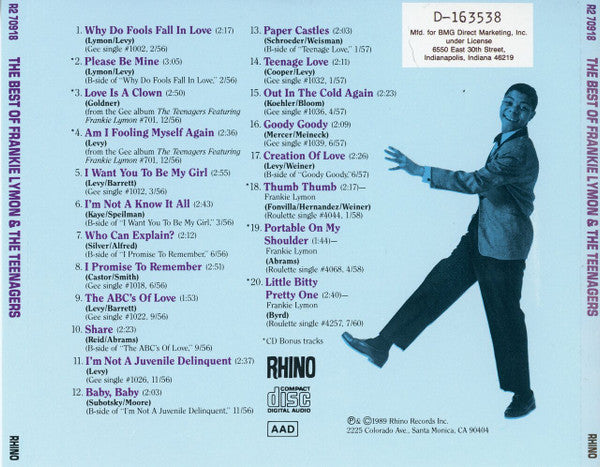 Frankie Lymon & The Teenagers : The Best of Frankie Lymon & the Teenagers (CD, Comp, Club, BMG)