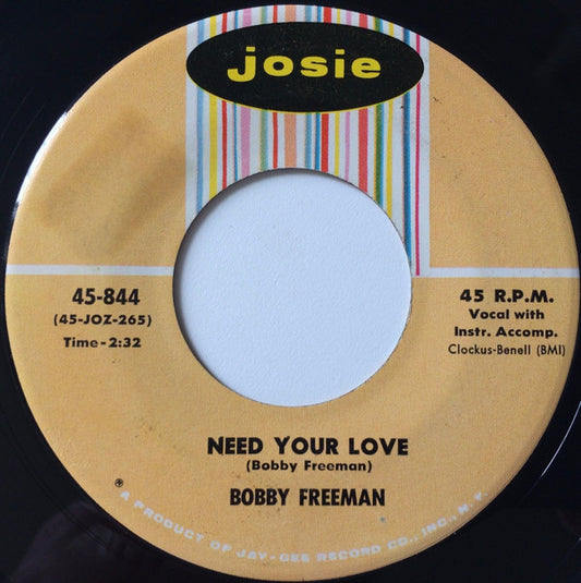 Bobby Freeman : Shame On You Miss Johnson / Need Your Love (7", Single, RE)