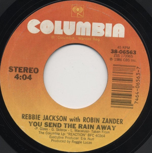 Rebbie Jackson With Robin Zander : You Send The Rain Away / If You Don't Call (You Don't Care) (7", Single, Styrene, Ter)