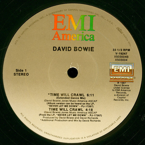 David Bowie : Time Will Crawl (Extended Dance Mix) (12", Single)