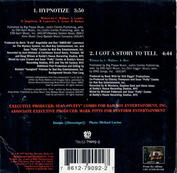Notorious B.I.G. : Hypnotize (CD, Single, Car)