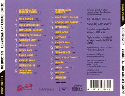 Joe Houston : Cornbread And Cabbage Greens (CD, Comp)