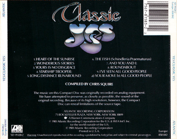 Yes : Classic Yes (CD, Comp, RE, WEA)