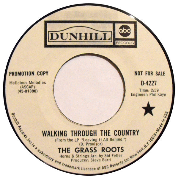 The Grass Roots : Walking Through The Country / Truck Drivin' Man (7", Single, Promo, Styrene)