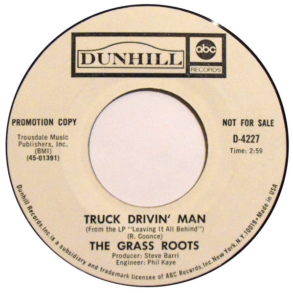 The Grass Roots : Walking Through The Country / Truck Drivin' Man (7", Single, Promo, Styrene)