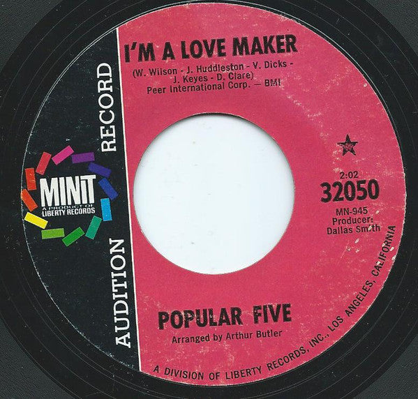 Popular Five : I'm A Love Maker / Little Bitty Pretty One (7", Single, Promo, Styrene)