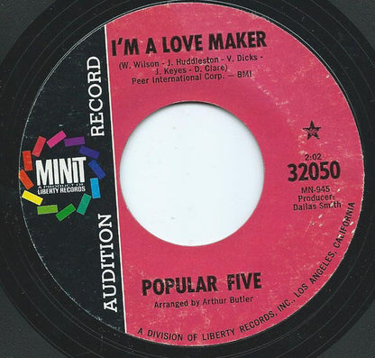 Popular Five : I'm A Love Maker / Little Bitty Pretty One (7", Single, Promo, Styrene)
