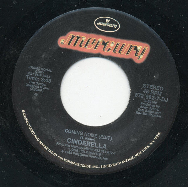 Cinderella (3) : Coming Home (7", Promo)