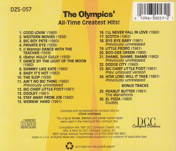 The Olympics : The Olympics' All-Time Greatest Hits! (CD, Comp, Mono, RM)