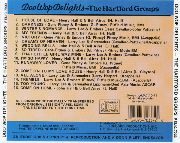 Various : Doo Wop Delights: The Hartford Groups (CD, Comp)