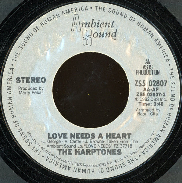 The Harptones : Love Needs A Heart / It's You (7", Styrene)