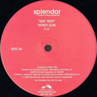 Armand Van Helden / Fatboy Slim : Splendor - Original Motion Picture Soundtrack (Promo Sampler) (12", Promo, Smplr)
