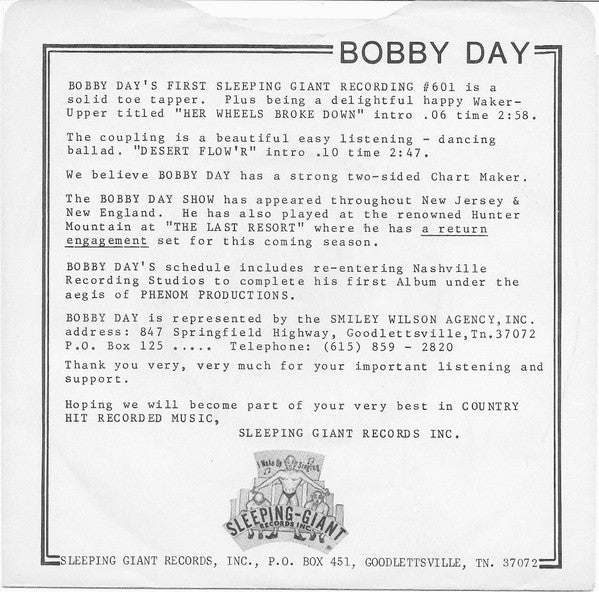 Bobby Day (3) : Her Wheels Broke Down (7")