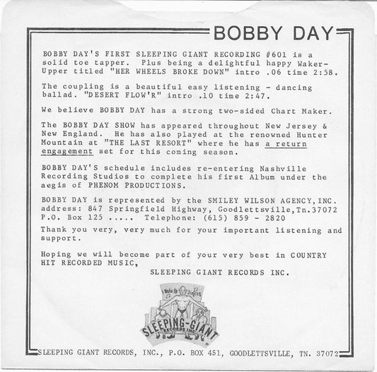 Bobby Day (3) : Her Wheels Broke Down (7")