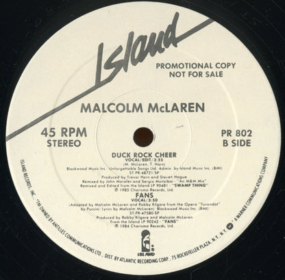 Malcolm McLaren : Duck Rock Cheer (12", Promo)