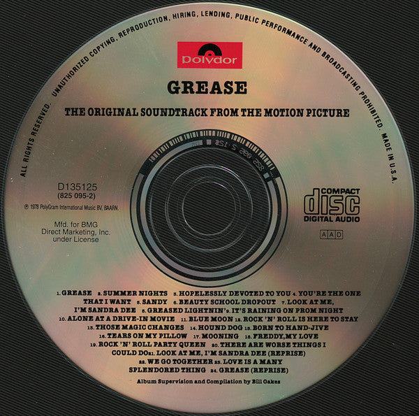 Various : Grease (The Original Soundtrack From The Motion Picture) (CD, Album, Club, RE, RP, EDC)