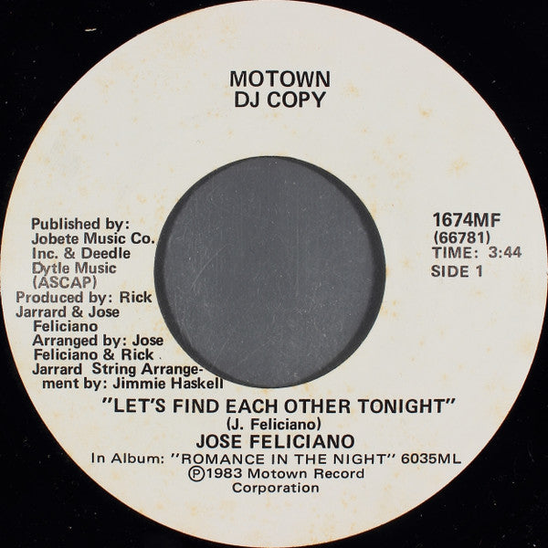 José Feliciano : Let's Find Each Other Tonight (7", Promo)