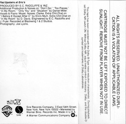 Yazoo : Upstairs At Eric's (Cass, Album, RE, SR,)