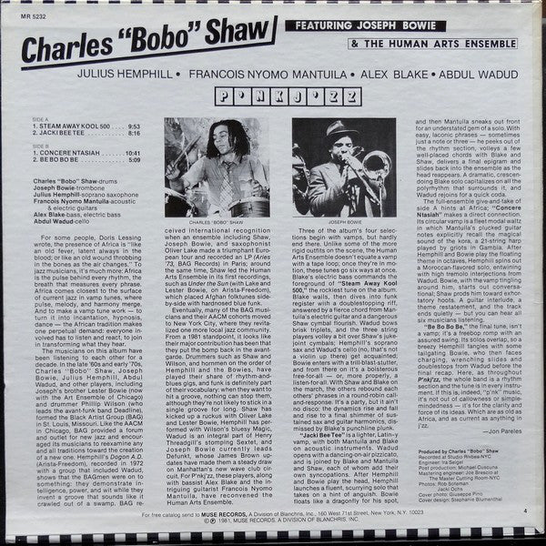 Charles Bobo Shaw & The Human Arts Ensemble Featuring Joseph Bowie : P'nk J'zz (LP, Album, Promo, RE)