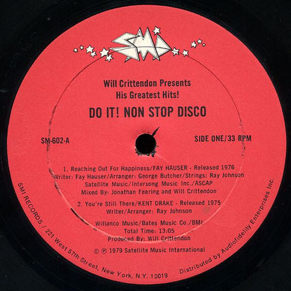 Various : Will Crittendon Presents His Greatest Hits! Do It! Non Stop Disco (LP, Comp, P/Mixed)